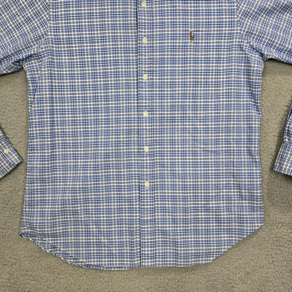 Polo Ralph Lauren Button Up Shirt Mens Large Blue Plaid Flesh Pony Preppy Long S